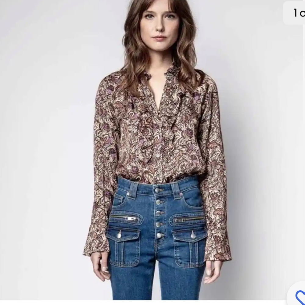 Zadig & Voltaire Brown Paisley Button-Down Blouse